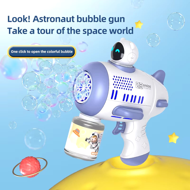 Bubble Machine Rocket Fully Automatic 12 Holes Shape Spaceman Blower with Light Bubble Gun Boys Girls Toys Childrens Day Gifts