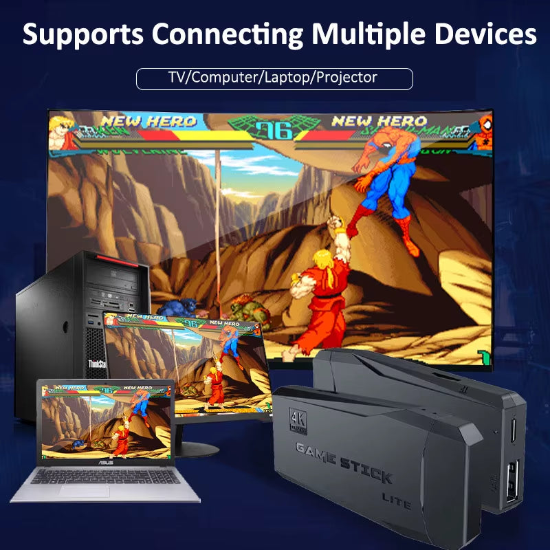 Wireless Retro Game Console Stick Built-In 20000+ Classic Games 4K HDMI 9 Emulators with 2.4G Controller Video Gaming Sticks