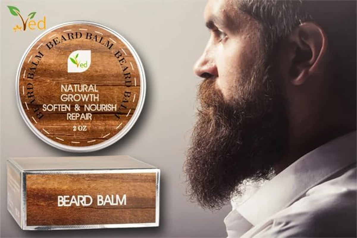 VED Bálsamo Para Barba | Reparación De Crecimiento Natural | Dejar En Acondicionador | Suavizar Para Barba Y Bigotes | Extra Grande De 2 Onzas / 60 Ml (Paquete De Tres)