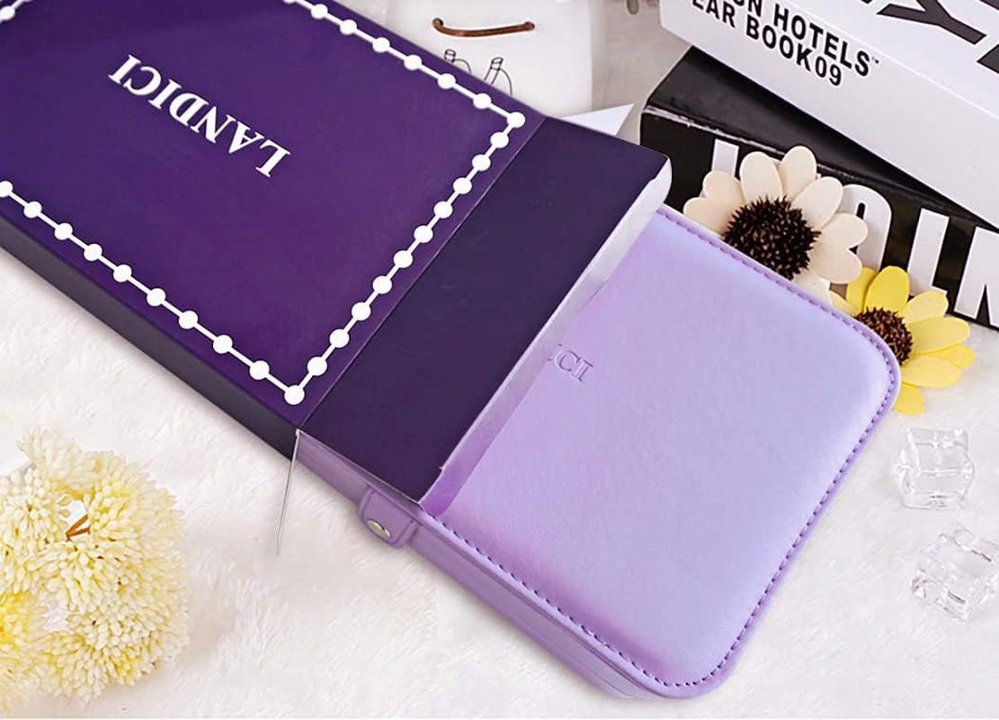 Small Jewelry Box for Women Girls, PU Leather Travel Jewelry Case, Portable Jewelry Organizer Storage Holder Display for Ring Earrings Necklace Bracelet Bangle Men Kids Gift, Lavender