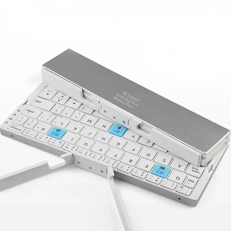Teclado Bluetooth plegable Jomaa, teclado recargable, mini teclado inalámbrico plegable, teclado de aluminio con soporte para teléfono