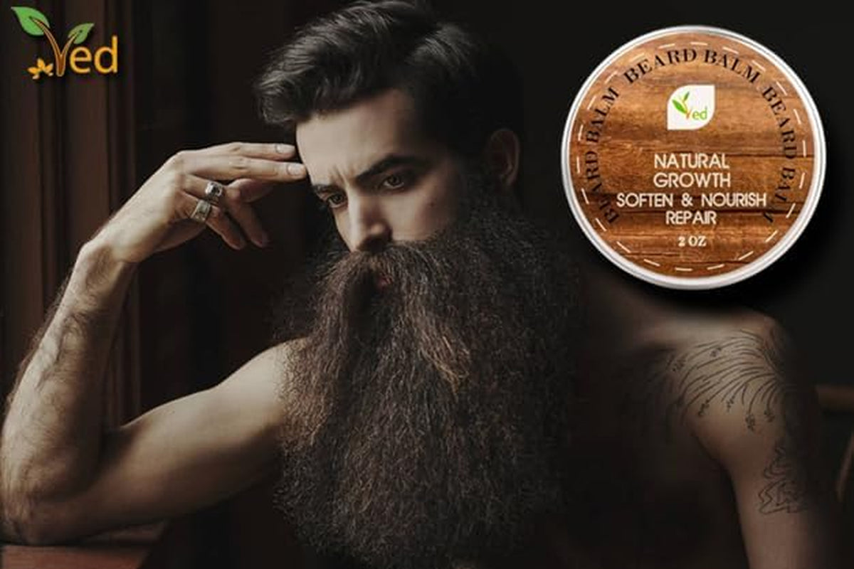 VED Bálsamo Para Barba | Reparación De Crecimiento Natural | Dejar En Acondicionador | Suavizar Para Barba Y Bigotes | Extra Grande De 2 Onzas / 60 Ml (Paquete De Tres)