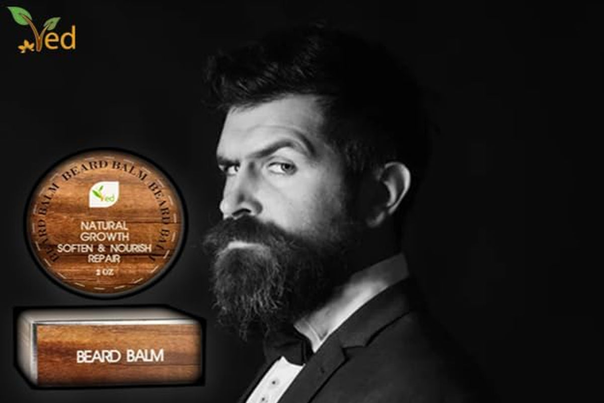 VED Bálsamo Para Barba | Reparación De Crecimiento Natural | Dejar En Acondicionador | Suavizar Para Barba Y Bigotes | Extra Grande De 2 Onzas / 60 Ml (Paquete De Tres)