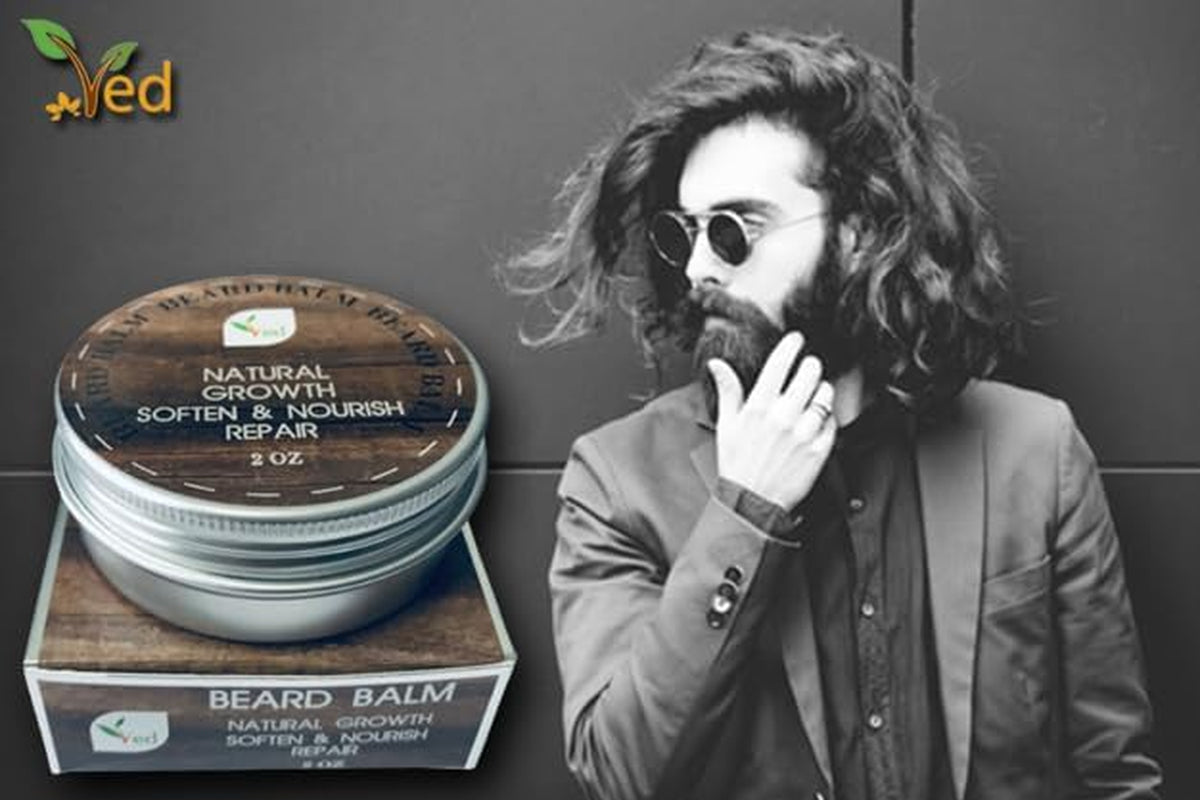 VED Bálsamo Para Barba | Reparación De Crecimiento Natural | Dejar En Acondicionador | Suavizar Para Barba Y Bigotes | Extra Grande De 2 Onzas / 60 Ml (Paquete De Tres)