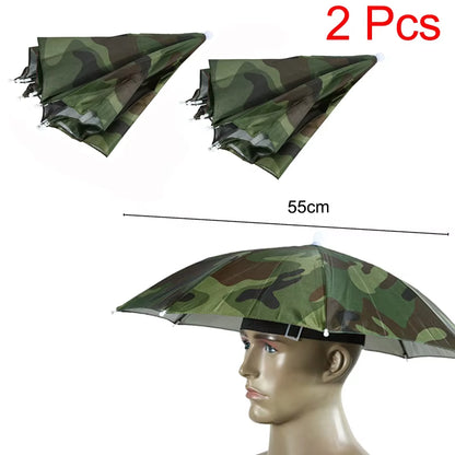 Portable Rain Umbrella Hat Army Green Foldable Outdoor Pesca Sun Shade Waterproof Camping Fishing Headwear Cap Beach Head Hats
