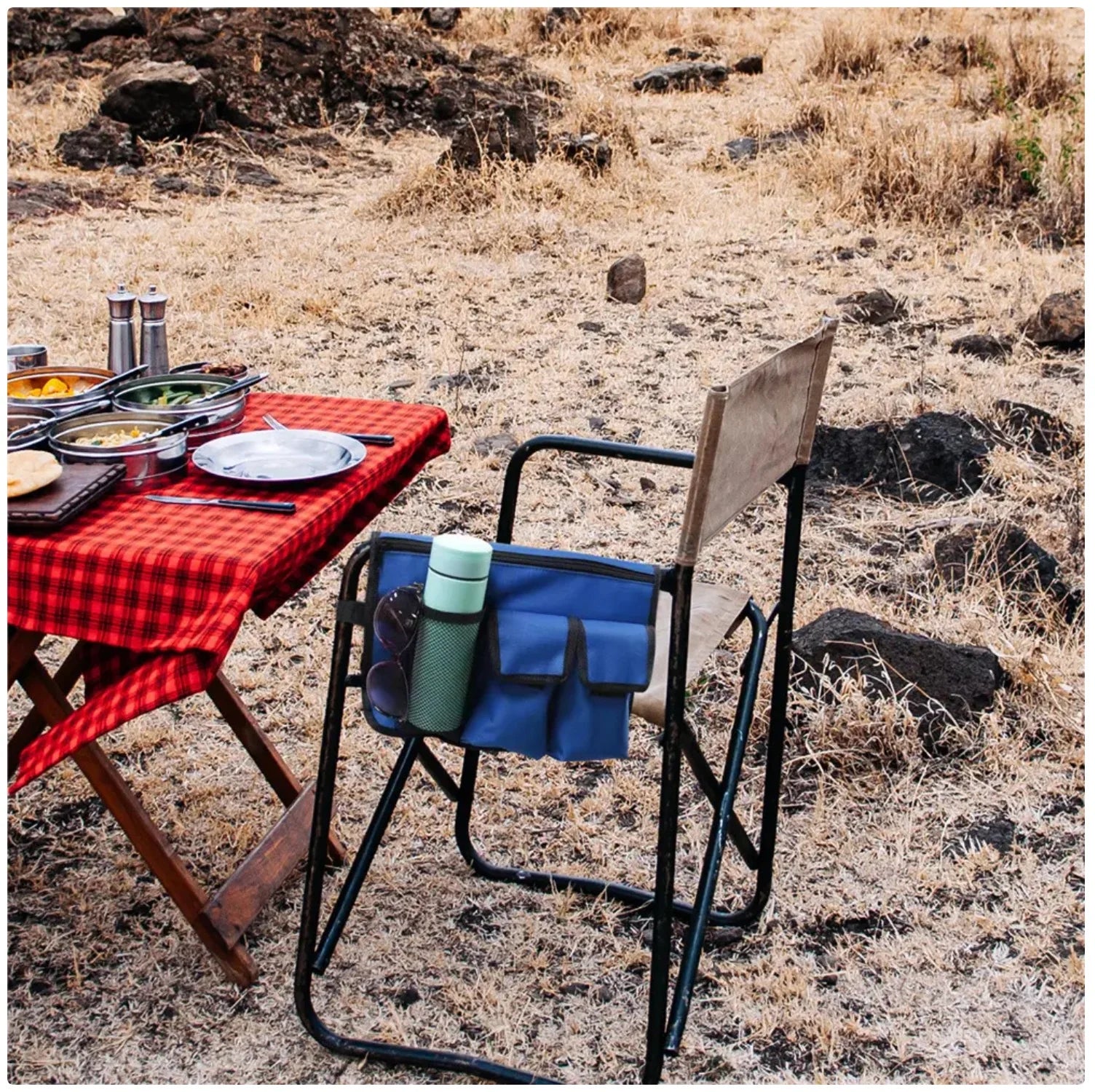 Beach Chair Hanging Organizer - Water-Resistant Green Storage Pouch with Multiple Pockets for Drinks, Phones & Accessories