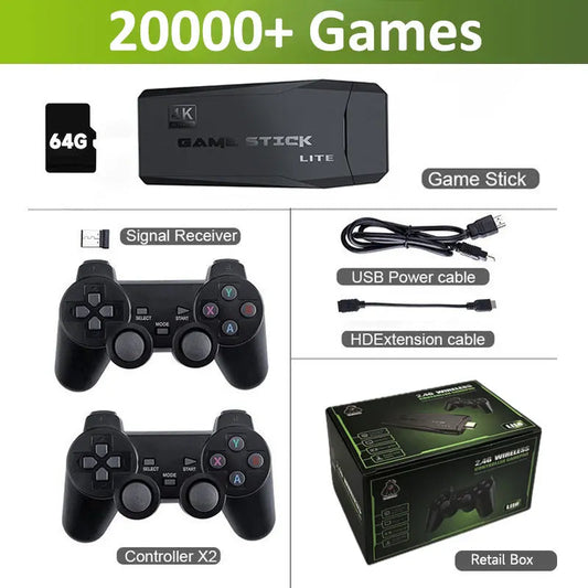 Wireless Retro Game Console Stick Built-In 20000+ Classic Games 4K HDMI 9 Emulators with 2.4G Controller Video Gaming Sticks