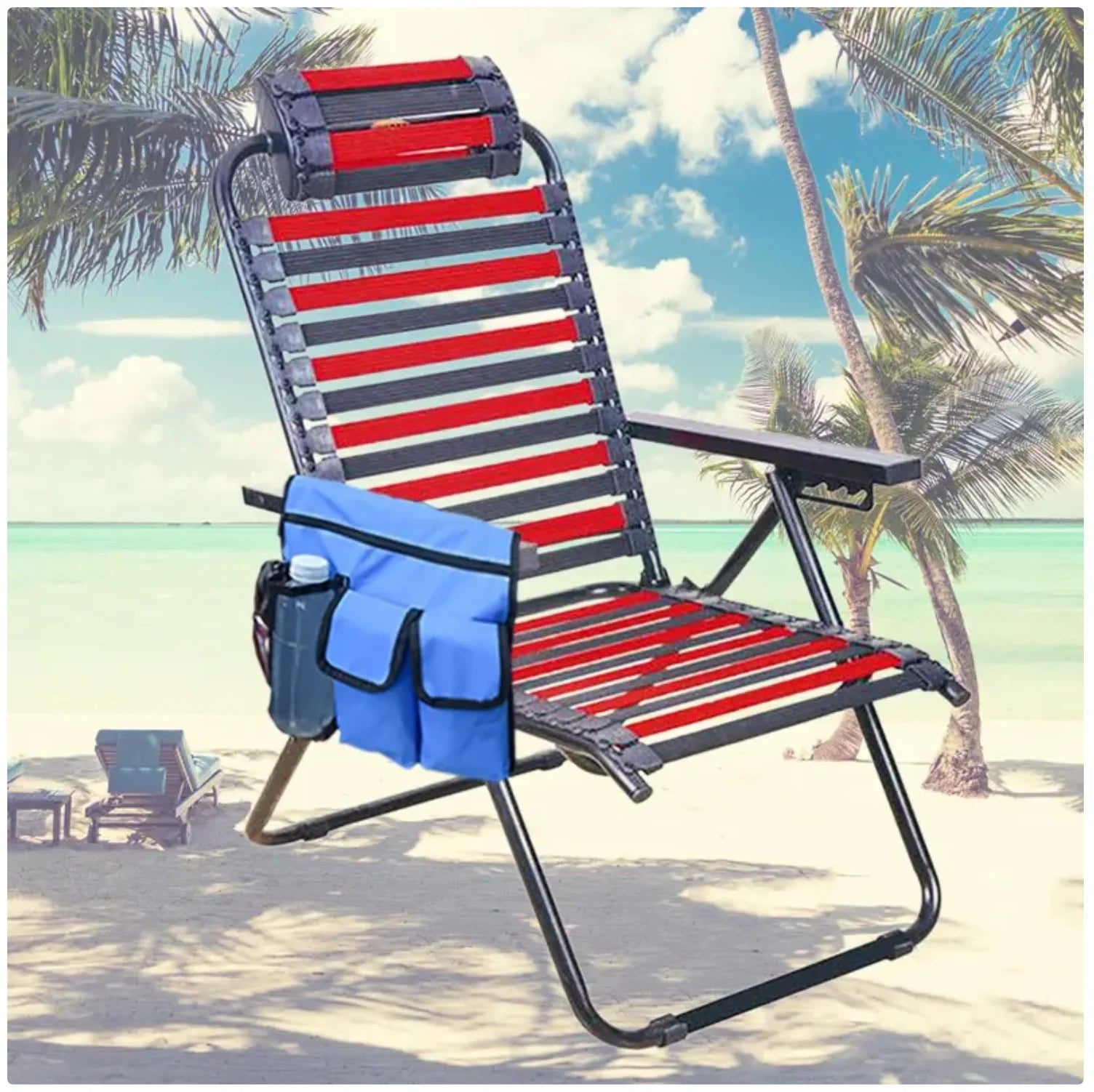 Beach Chair Hanging Organizer - Water-Resistant Green Storage Pouch with Multiple Pockets for Drinks, Phones & Accessories