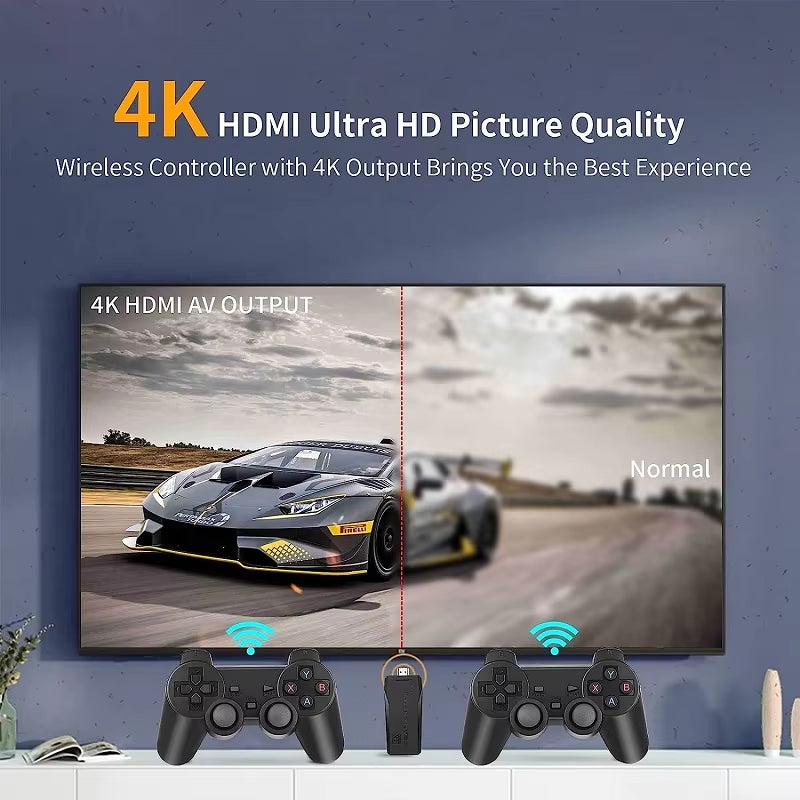 Wireless Retro Game Console Stick Built-In 20000+ Classic Games 4K HDMI 9 Emulators with 2.4G Controller Video Gaming Sticks