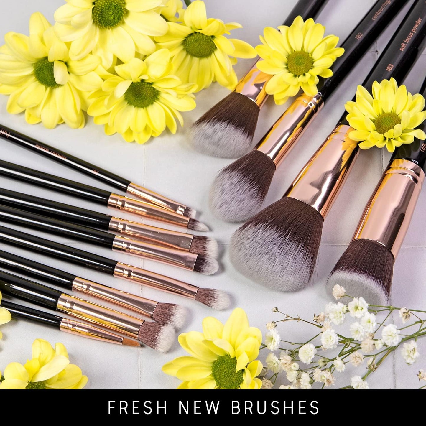 Niré Beauty Set De Brochas De Maquillaje Profesional De 15 Piezas : Brochas Y Pinceles De Maquillaje, Estuche, Esponja, Limpiador, Guía, Caja De Regalo