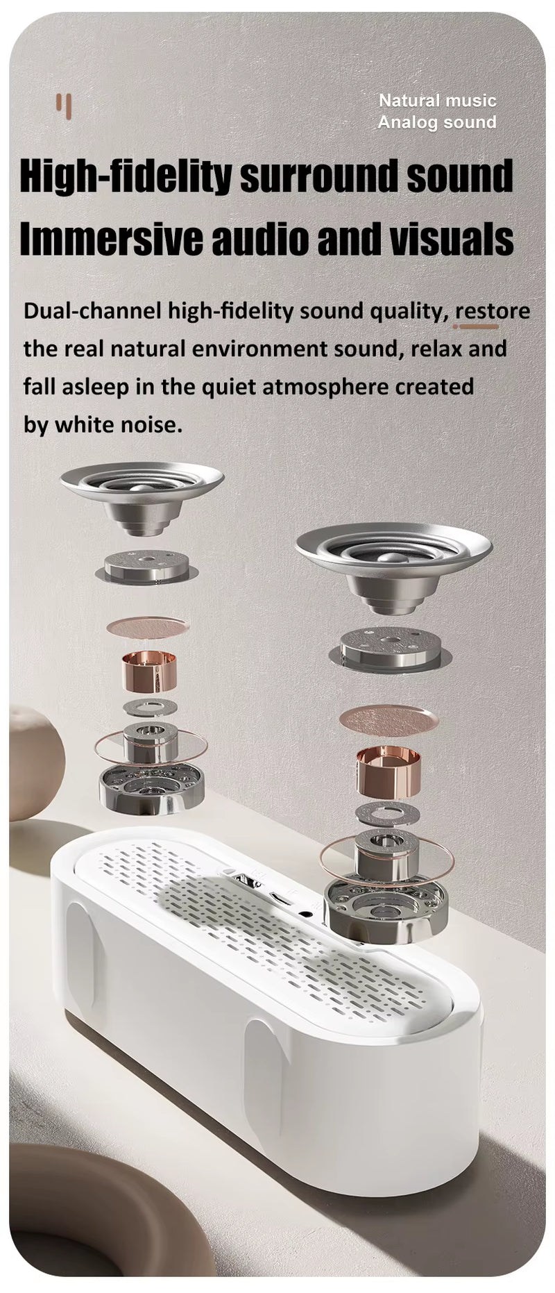 2023 New Sleeping Sound Desktop Subwoofer White Noise Instrument Pc Wireless Bluetooth Speakers 12H Long Battery Life Sound Box