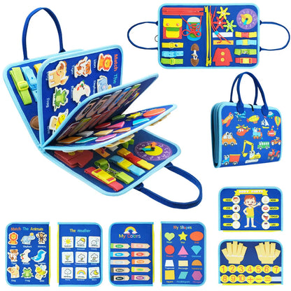 Toddlers Travel Busy Board for Boys Girls Montessori Toys for 2+ Year Old Preschool Learning Life Skill, Alphabet, Number, Shape