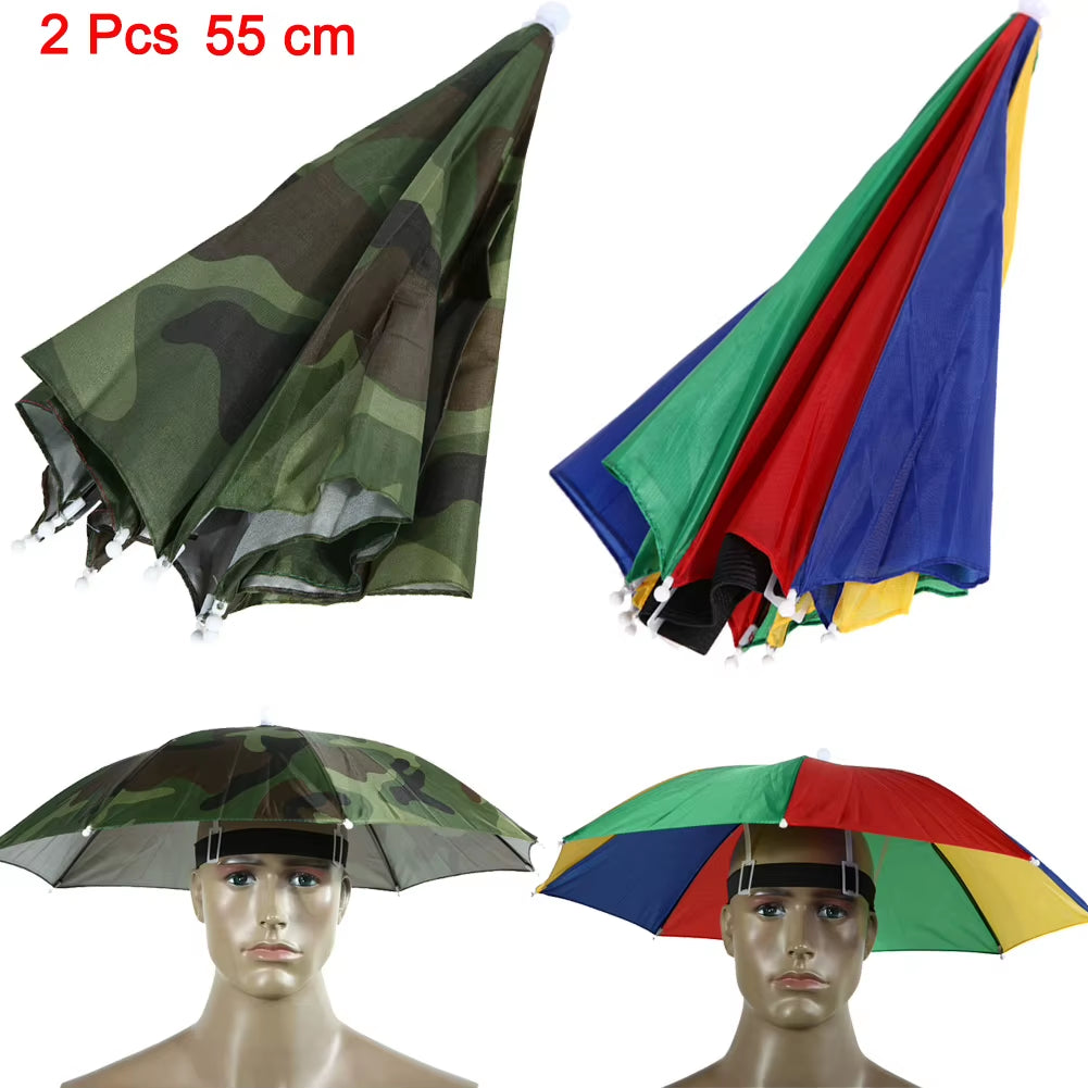 Portable Rain Umbrella Hat Army Green Foldable Outdoor Pesca Sun Shade Waterproof Camping Fishing Headwear Cap Beach Head Hats