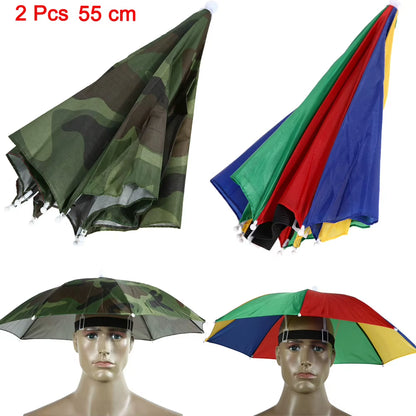 Portable Rain Umbrella Hat Army Green Foldable Outdoor Pesca Sun Shade Waterproof Camping Fishing Headwear Cap Beach Head Hats