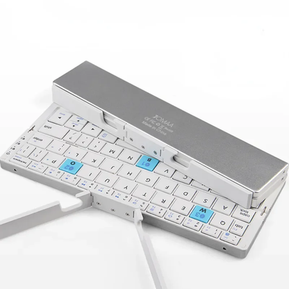 Teclado Bluetooth plegable Jomaa, teclado recargable, mini teclado inalámbrico plegable, teclado de aluminio con soporte para teléfono