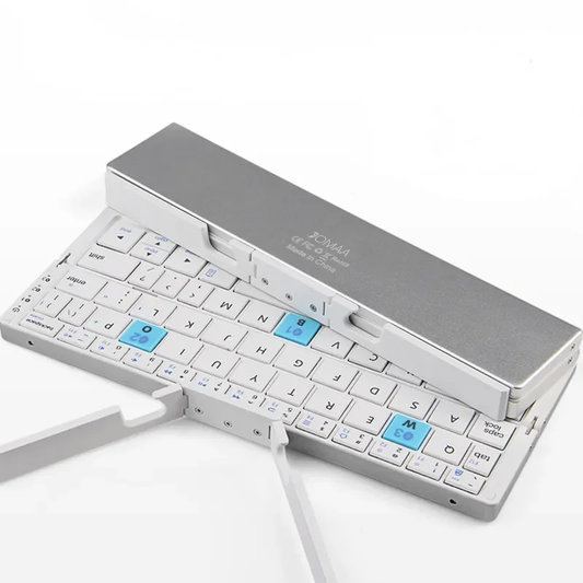 Teclado Bluetooth plegable Jomaa, teclado recargable, mini teclado inalámbrico plegable, teclado de aluminio con soporte para teléfono