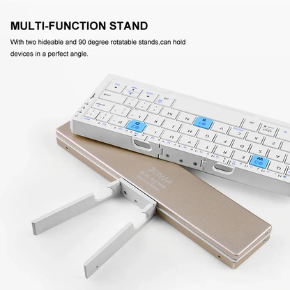 Teclado Bluetooth plegable Jomaa, teclado recargable, mini teclado inalámbrico plegable, teclado de aluminio con soporte para teléfono