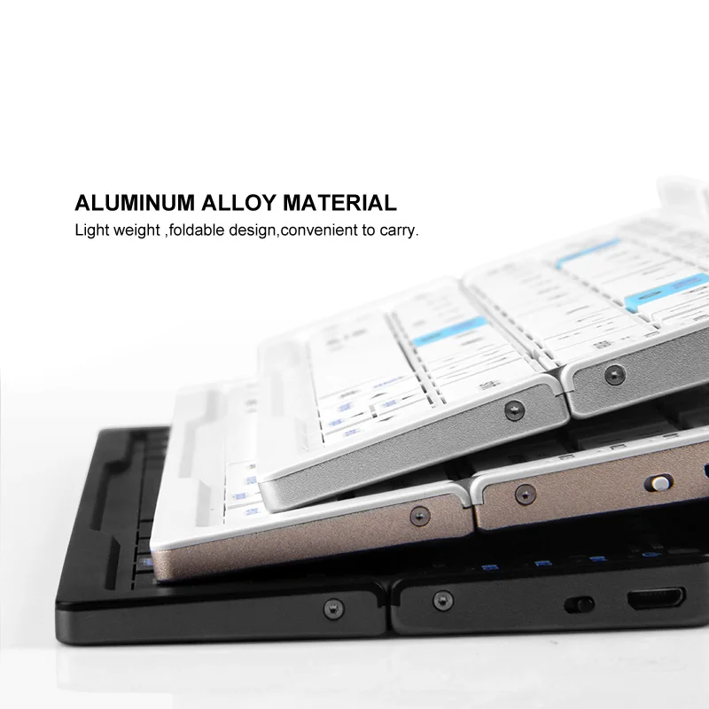 Teclado Bluetooth plegable Jomaa, teclado recargable, mini teclado inalámbrico plegable, teclado de aluminio con soporte para teléfono