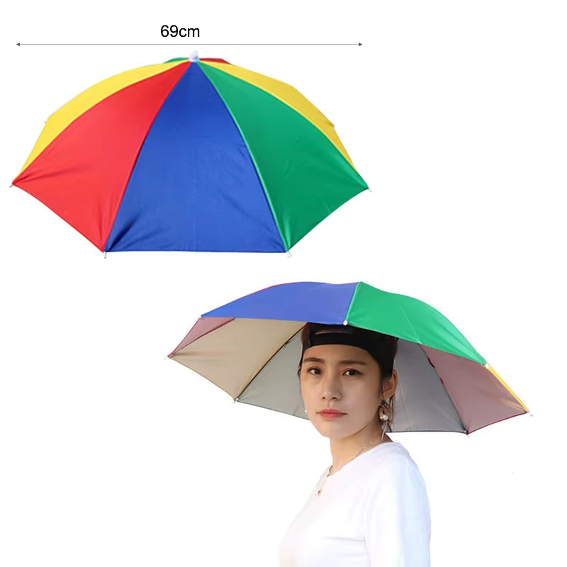 Portable Rain Umbrella Hat Army Green Foldable Outdoor Pesca Sun Shade Waterproof Camping Fishing Headwear Cap Beach Head Hats