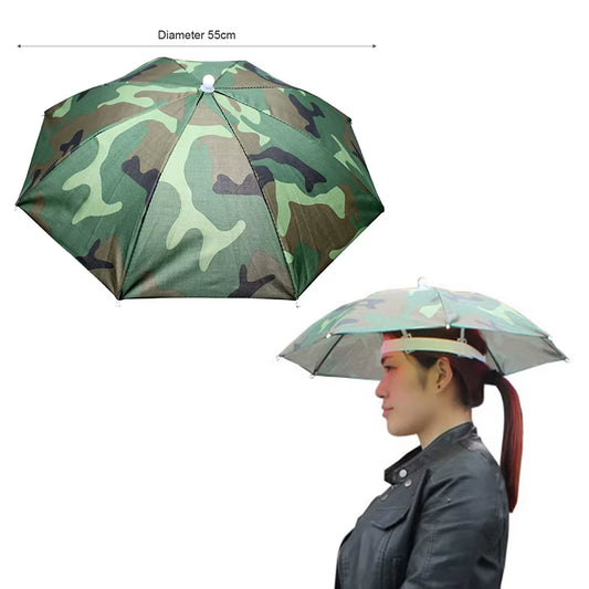 Portable Rain Umbrella Hat Army Green Foldable Outdoor Pesca Sun Shade Waterproof Camping Fishing Headwear Cap Beach Head Hats