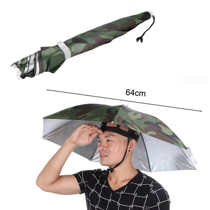 Portable Rain Umbrella Hat Army Green Foldable Outdoor Pesca Sun Shade Waterproof Camping Fishing Headwear Cap Beach Head Hats